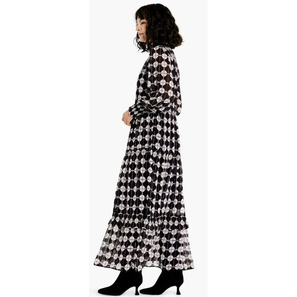 Nic + Zoe $228 Chiffon Dot Maxi Dress Size Large NWT Black White - Picture 3 of 12